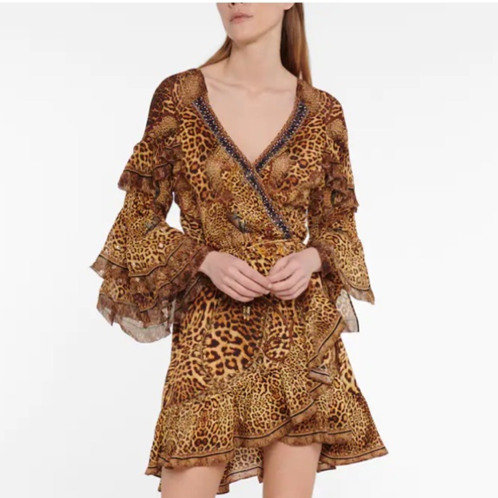 Camilla leopard wrap silk dress - S